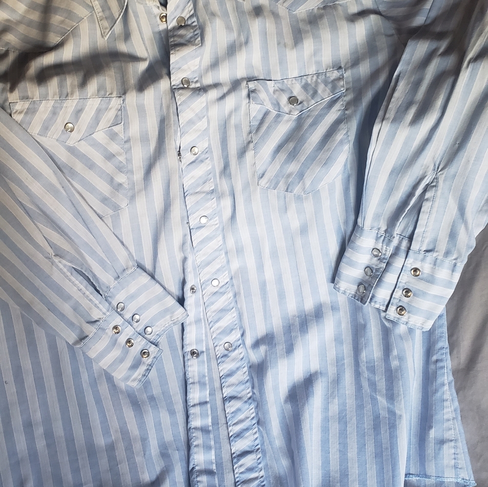 Man's long sleeve button-up T-shirt with gems on b